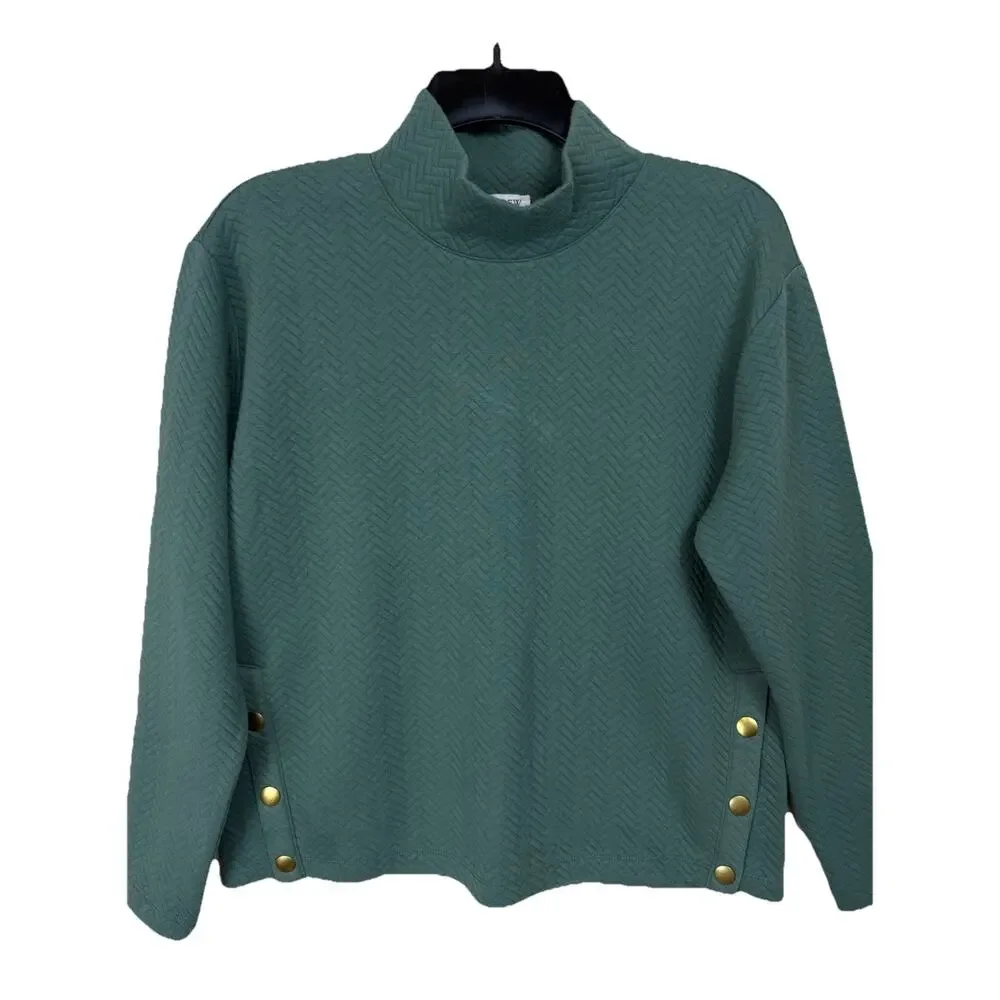 J.Crew Factory Sweatshirt Women's Sage Green S Herringbone Pullover Sweater NWT‎